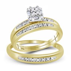 0.10 CTW His & Hers Diamond Cluster Matching Bridal Ring 10KT Yellow Gold - REF-26X9Y