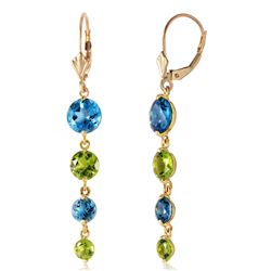 Genuine 7.8 ctw Peridot & Blue Topaz Earrings Jewelry 14KT Yellow Gold - REF-46N3R