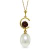 Genuine 4.5 ctw Pearl & Garnet Necklace Jewelry 14KT Yellow Gold - REF-20N5R