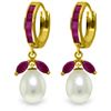 Image 1 : Genuine 10.30 ctw Ruby & Pearl Earrings Jewelry 14KT Yellow Gold - REF-61R3P