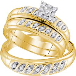 0.33 CTW His & Hers Diamond Solitaire Matching Bridal Ring 10KT Yellow Gold - REF-41M9H