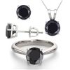 14K White Gold Jewelry SET 4.0CTW Black Diamond Ring, Earrings, Necklace - REF#249R5M-WJ13343