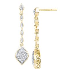 0.25 CTW Diamond Cluster Dangle Drop Earrings 10KT Yellow Gold - REF-24M2H