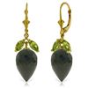 Genuine 25.5 ctw Black Spinel & Peridot Earrings Jewelry 14KT Yellow Gold - REF-49Z3N