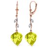 Genuine 21.52 ctw Lemon Quartz & Diamond Earrings Jewelry 14KT Rose Gold - REF-57Y6F