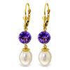 Genuine 11.10 ctw Pearl & Amethyst Earrings Jewelry 14KT Yellow Gold - REF-26V6W