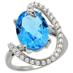 Natural 5.89 ctw Swiss-blue-topaz & Diamond Engagement Ring 14K White Gold - REF-91A4V