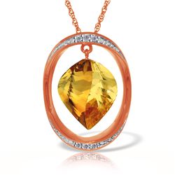 Genuine 11.85 ctw Citrine & Diamond Necklace Jewelry 14KT Rose Gold - REF-112M4T