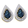 Image 1 : 0.40 CTW Blue Color Diamond Teardrop Cluster Earrings 10KT Yellow Gold - REF-34F4N