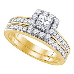 1.25 CTW Princess Diamond Halo Bridal Engagement Ring 14KT Yellow Gold - REF-240F2N