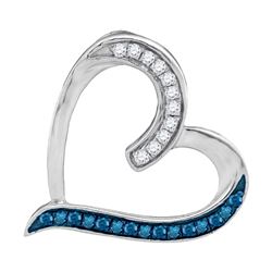 0.20 CTW Blue Color Diamond Heart Outline Pendant 10KT White Gold - REF-14F9N