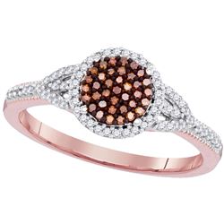 0.25 CTW Red Color Diamond Circle Cluster Ring 10KT Rose Gold - REF-26K9W