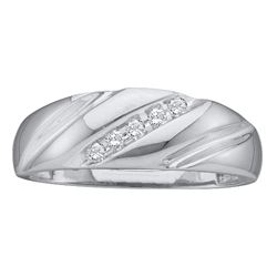 0.10 CTW Diamond Mens Lightweight Wedding Ring 14k White Gold - REF-19N4F