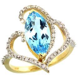 Natural 3.33 ctw Swiss-blue-topaz & Diamond Engagement Ring 14K Yellow Gold - REF-77X5A