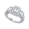 Image 1 : 2 CTW Emerald Diamond 3-stone Bridal Engagement Ring 14KT White Gold - REF-420M2H