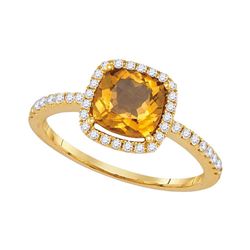 1.25 CTW Cushion Citrine Solitaire Diamond Halo Slender Ring 14KT Yellow Gold - REF-59Y9X