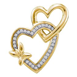 0.10 CTW Diamond Butterfly Double Heart Love Pendant 10KT Yellow Gold - REF-16W4K