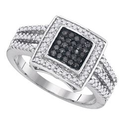 0.50 CTW Black Color Diamond Square Cluster Ring 10KT White Gold - REF-37M5H