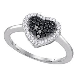 0.33 CTW Black Color Diamond Cluster Love Heart Ring 10KT White Gold - REF-22K4W