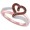 Image 1 : 0.14 CTW Red Color Diamond Heart Love Ring 10KT Rose Gold - REF-22M4H