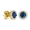 Image 1 : 0.25 CTW Blue Color Diamond Cluster Stud Screwback Earrings 10KT Yellow Gold - REF-18K7W