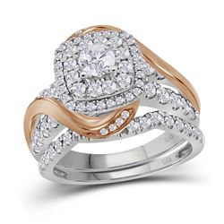 1.5 CTW Diamond Certified Double Halo Bridal Wedding Ring 14KT Two-tone Gold - REF-179W9K