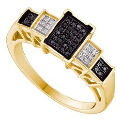 0.15 CTW Black Color Diamond Rectangle Cluster Ring 10KT Yellow Gold - REF-22F4N