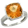 Natural 5.96 ctw Citrine & Diamond Engagement Ring 14K White Gold - REF-42H3W