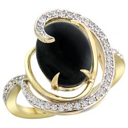 Natural 2.54 ctw onyx & Diamond Engagement Ring 14K Yellow Gold - REF-65G8M