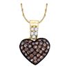 Image 1 : 0.38 CTW Cognac-brown Color Cluster Diamond Heart Pendant 10KT Yellow Gold - REF-18X2Y