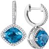 5.57 CTW Cushion Natural Blue Topaz Diamond Dangle Earrings 14KT White Gold - REF-115N4F