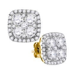 2.6 CTW Diamond Square Cluster Earrings 10KT Yellow Gold - REF-299H9M