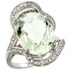 Natural 11.23 ctw green-amethyst & Diamond Engagement Ring 14K White Gold - REF-104R5Z
