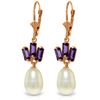 Genuine 9.35 ctw Pearl & Amethyst Earrings Jewelry 14KT Rose Gold - REF-26H6X