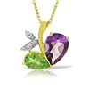 Genuine 4.06 ctw Amethyst, Peridot & Diamond Necklace Jewelry 14KT Yellow Gold - REF-59R2P