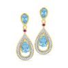 1.62 CTW Oval Created Blue Topaz Diamond Dangle Earrings 10KT Yellow Gold - REF-22F4N