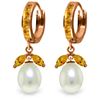 Genuine 10.30 ctw Citrine & Pearl Earrings Jewelry 14KT Rose Gold - REF-56N7R