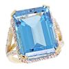 Natural 13.72 ctw Swiss-blue-topaz & Diamond Engagement Ring 14K Yellow Gold - REF-81W3K