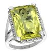 Image 1 : Natural 15.06 ctw Lemon-quartz & Diamond Engagement Ring 10K White Gold - REF-57K2R