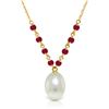 Image 1 : Genuine 5 ctw Pearl & Ruby Necklace Jewelry 14KT Yellow Gold - REF-28H4X