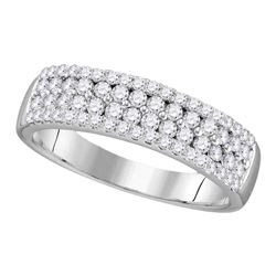 0.78 CTW Pave-set Diamond Double Two Row Ring 10KT White Gold - REF-52F4N
