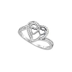 0.12 CTW Diamond Triple Heart Love Ring 10KT White Gold - REF-18X2Y