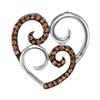 0.25 CTW Cognac-brown Color Diamond Curled Double Heart Pendant 10KT White Gold - REF-14F9N