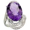 Natural 11.2 ctw amethyst & Diamond Engagement Ring 14K White Gold - REF-95V8F