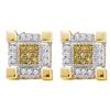 0.29 CTW Mens Yellow Color Diamond 3D Cube Stud Earrings 10KT Yellow Gold - REF-26H9M