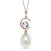 Genuine 4.5 ctw Pearl & Aquamarine Necklace Jewelry 14KT Rose Gold - REF-21X9M