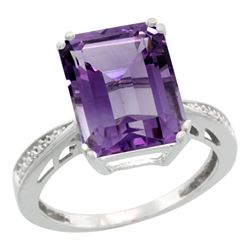 Natural 5.42 ctw amethyst & Diamond Engagement Ring 10K White Gold - REF-57K3R