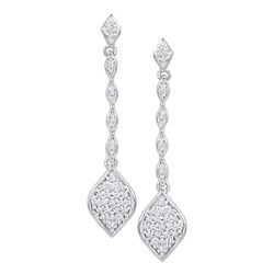 0.25 CTW Diamond Cluster Drop Dangle Earrings 10KT White Gold - REF-24K2W