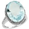 Natural 13.6 ctw Aquamarine & Diamond Engagement Ring 14K White Gold - REF-236X2A