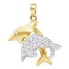 0.13 CTW Diamond Double Dolphin Fish Animal Pendant 10KT Yellow Gold - REF-18K2W